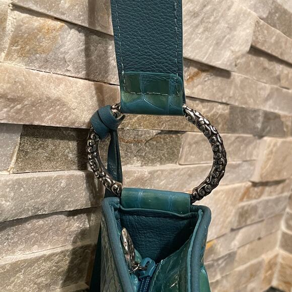 Brighton Cher Croc-Embossed Shoulder Bag Set | Turquoise Patent, Wallet + Strap - Picture 12 of 16